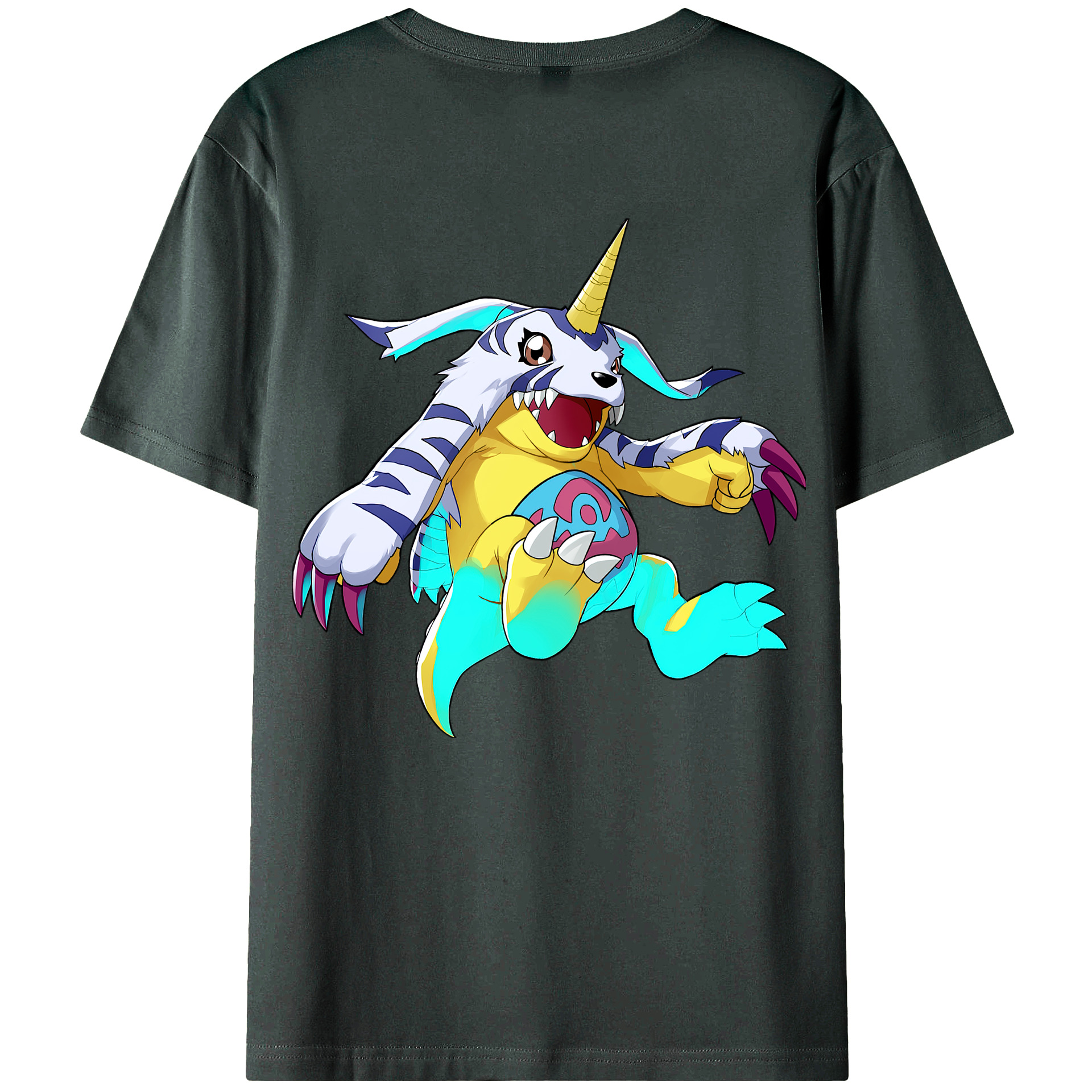 （画像用） Digimon デジタルモンスター/デジモン 綿100％ メンズ半袖Tシャツ（バックプリント） 通気性